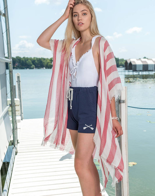 Frayed Edge Stripe Swimsuit Cover Up