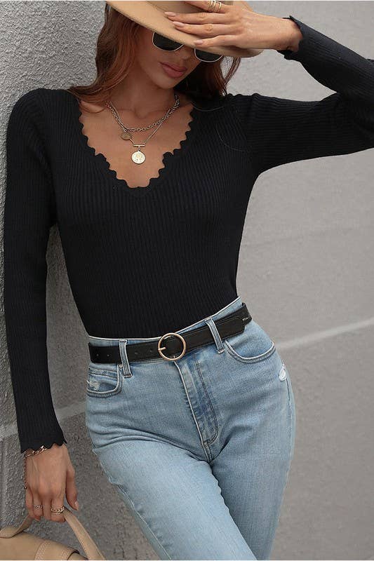 DEEP V NECK CASUAL DAILY KNIT TOP