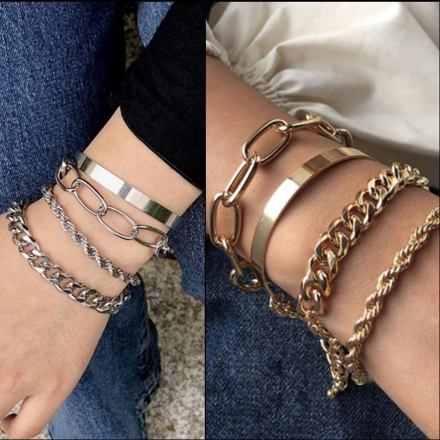 Multiple Chain Adjustable Bracelet Set in Gold or Silver