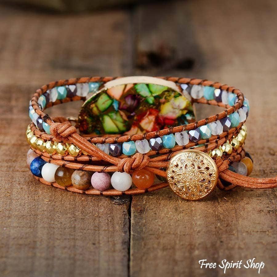 Handmade Color Splash Jasper Wrap Bracelet, Boho Bracelet