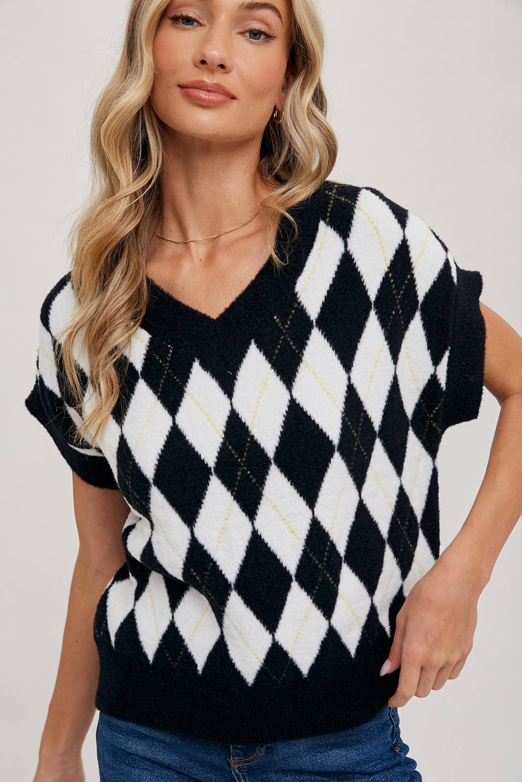 ARGYLE KNIT SWEATER TOP