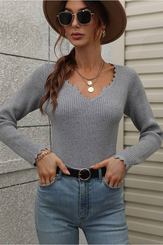 DEEP V NECK CASUAL DAILY KNIT TOP