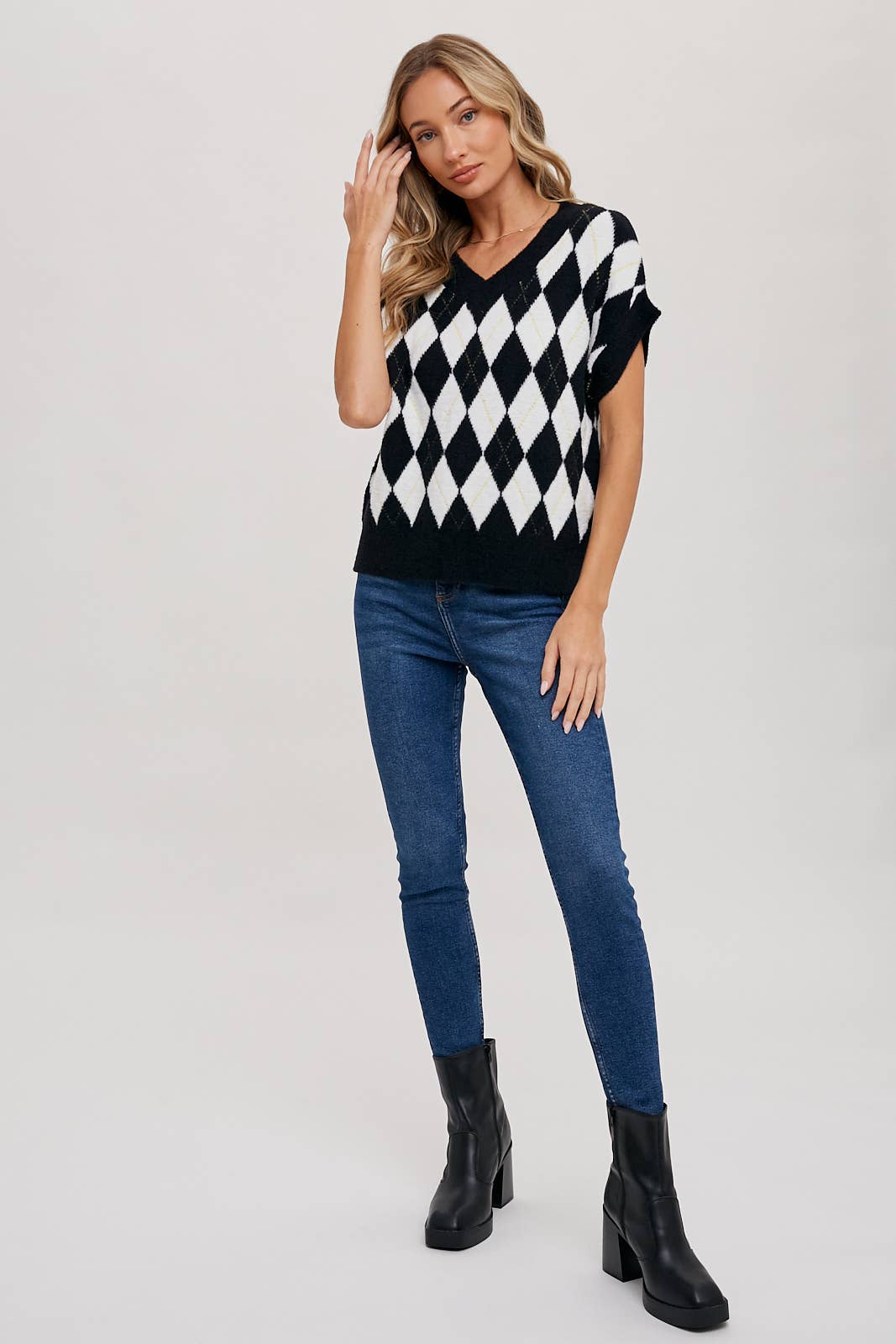 ARGYLE KNIT SWEATER TOP