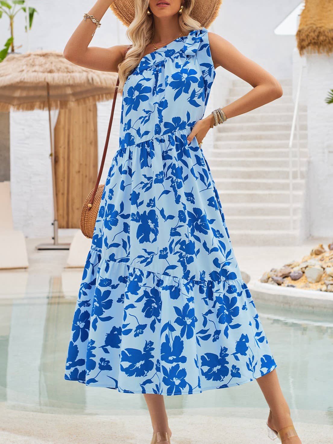 Fresh Off-The-Shoulder Tie Print Cinched Waist Dress