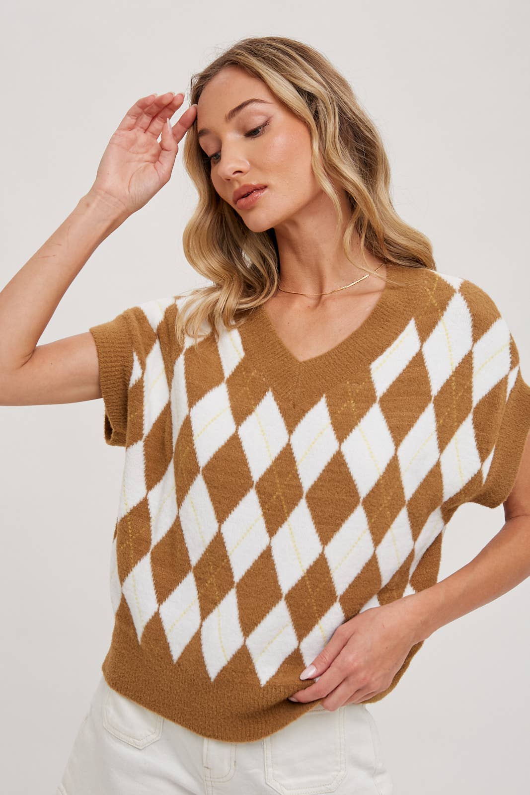 ARGYLE KNIT SWEATER TOP