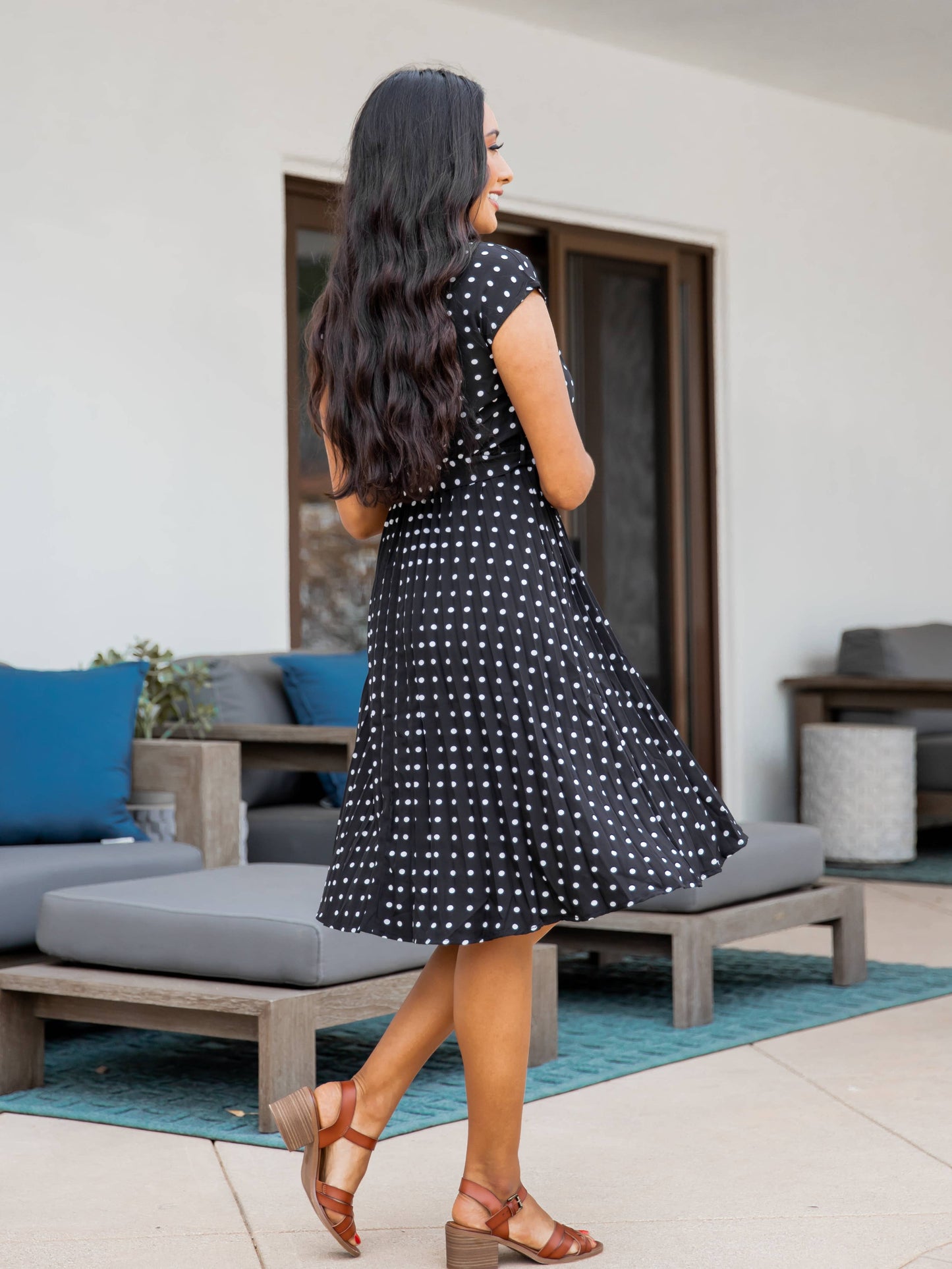 Natasha Polka Dot Pleated Dress