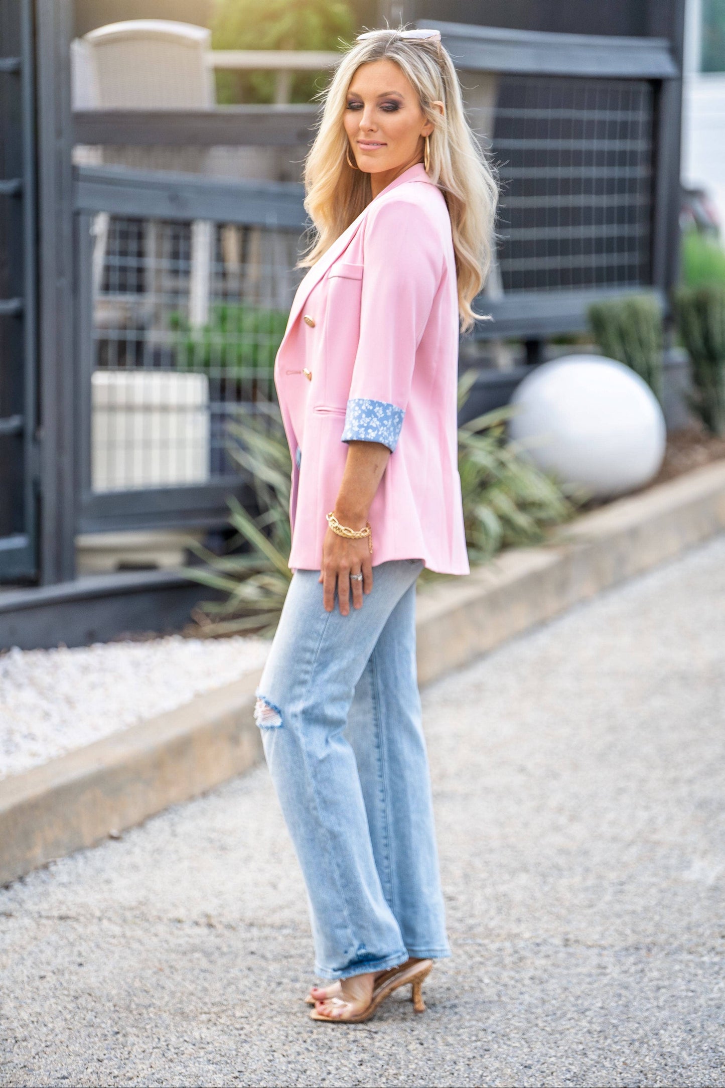 Women's Pink Floral Lined Blazer