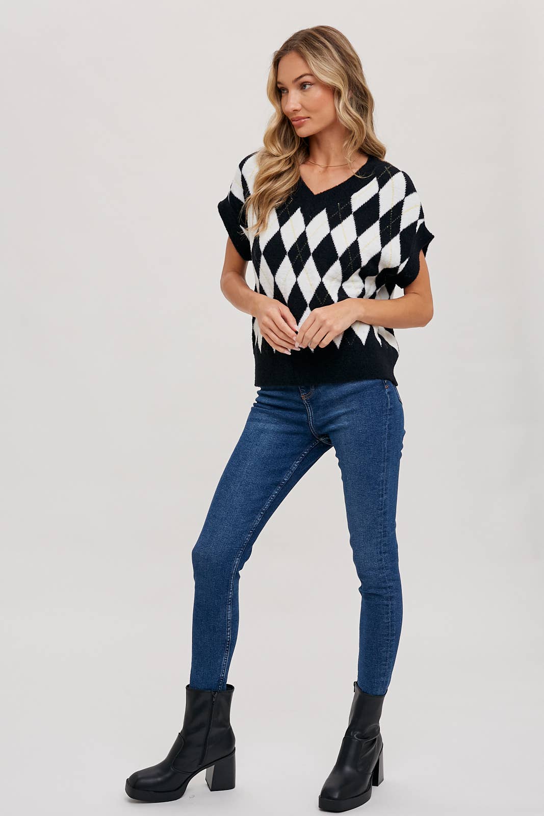 ARGYLE KNIT SWEATER TOP