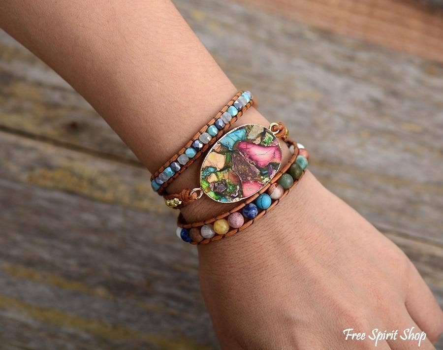 Handmade Color Splash Jasper Wrap Bracelet, Boho Bracelet