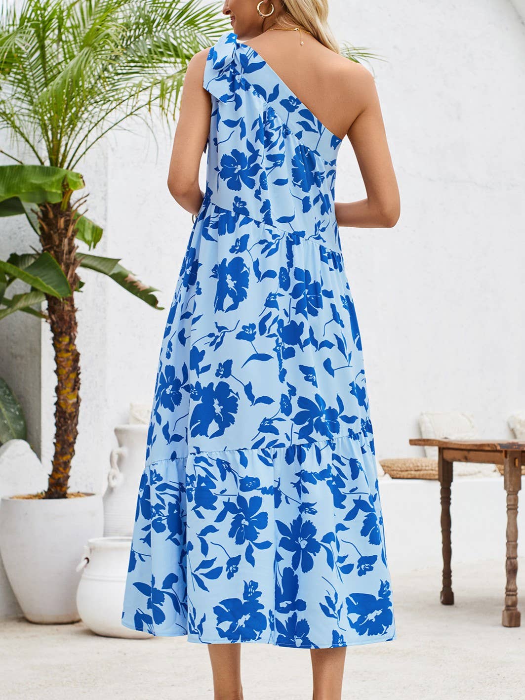 Fresh Off-The-Shoulder Tie Print Cinched Waist Dress