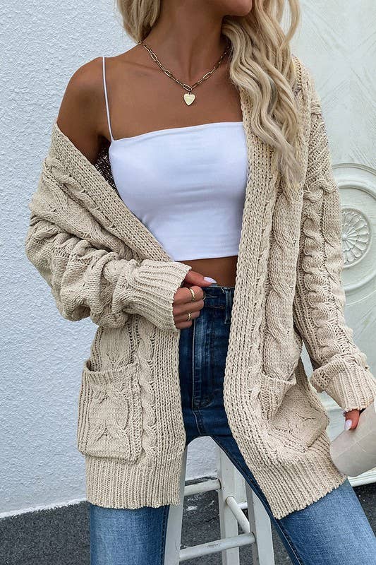 CABLE KNIT OPEN FRONT CASUAL CARDIGAN