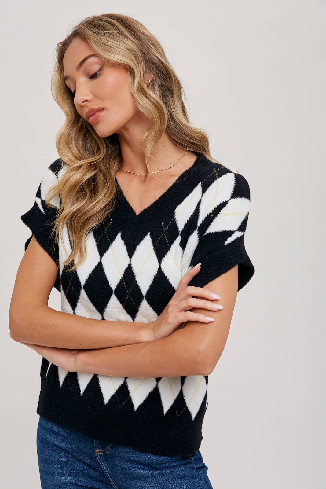 ARGYLE KNIT SWEATER TOP