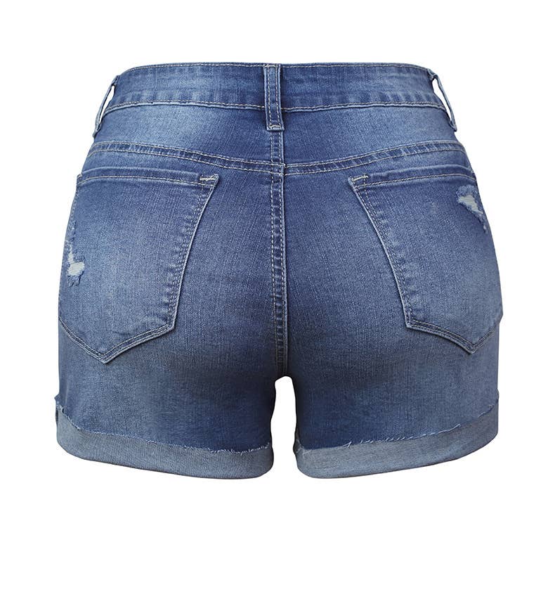 BTMW216 Summer Ripped Buttons Jean Shorts