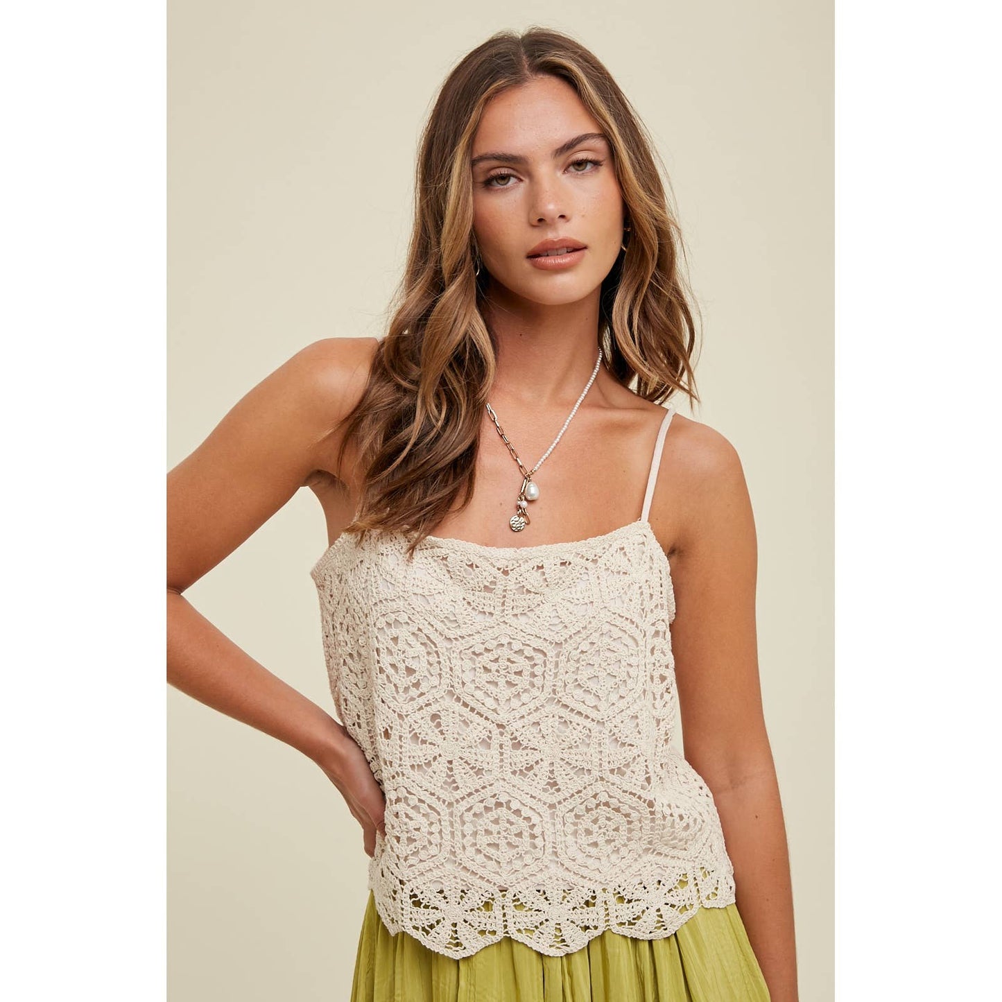 CROCHET CAMI WITH SCALLOP HEM DETAIL