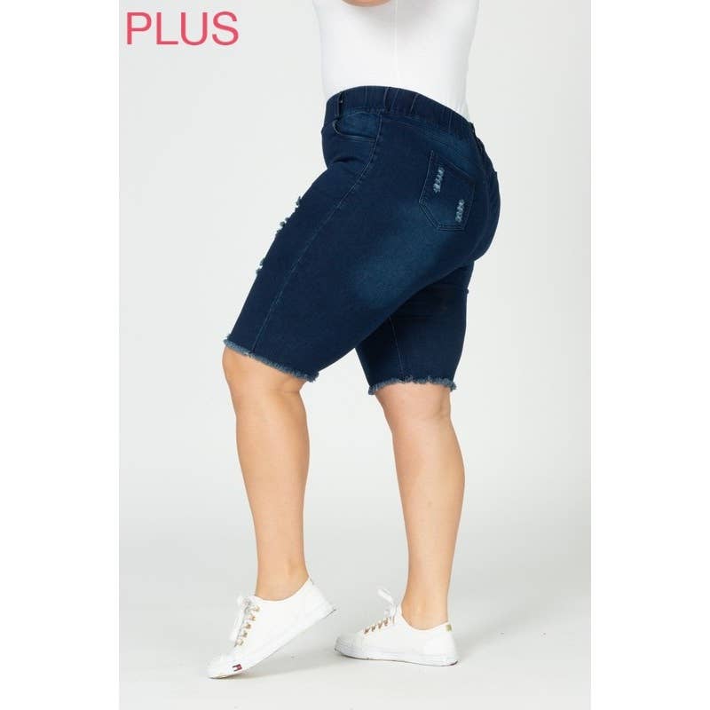 Plus Hi-Waist Distressed Bermuda Short Jeggings