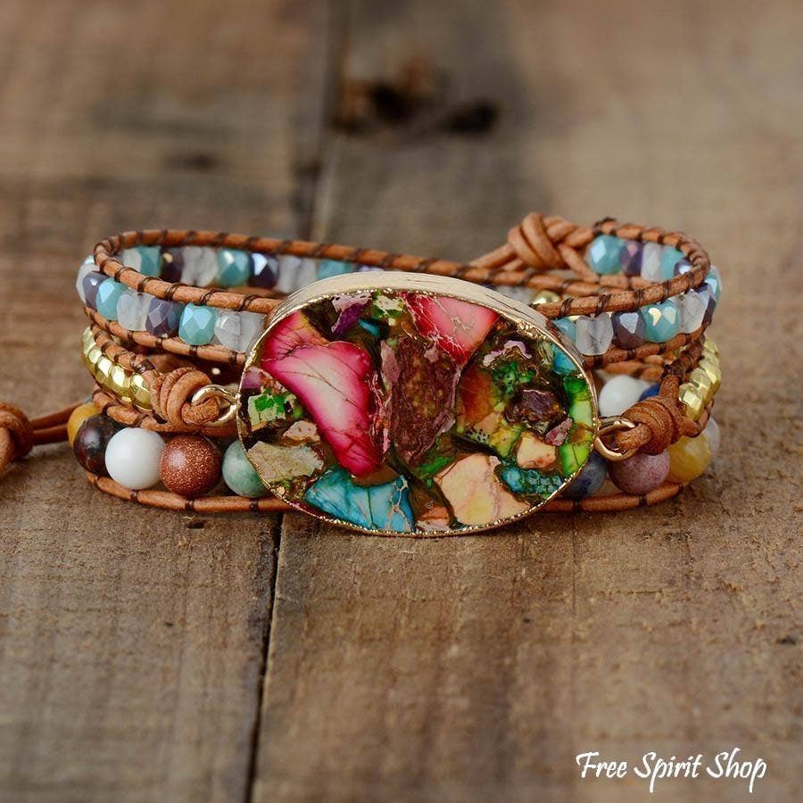 Handmade Color Splash Jasper Wrap Bracelet, Boho Bracelet