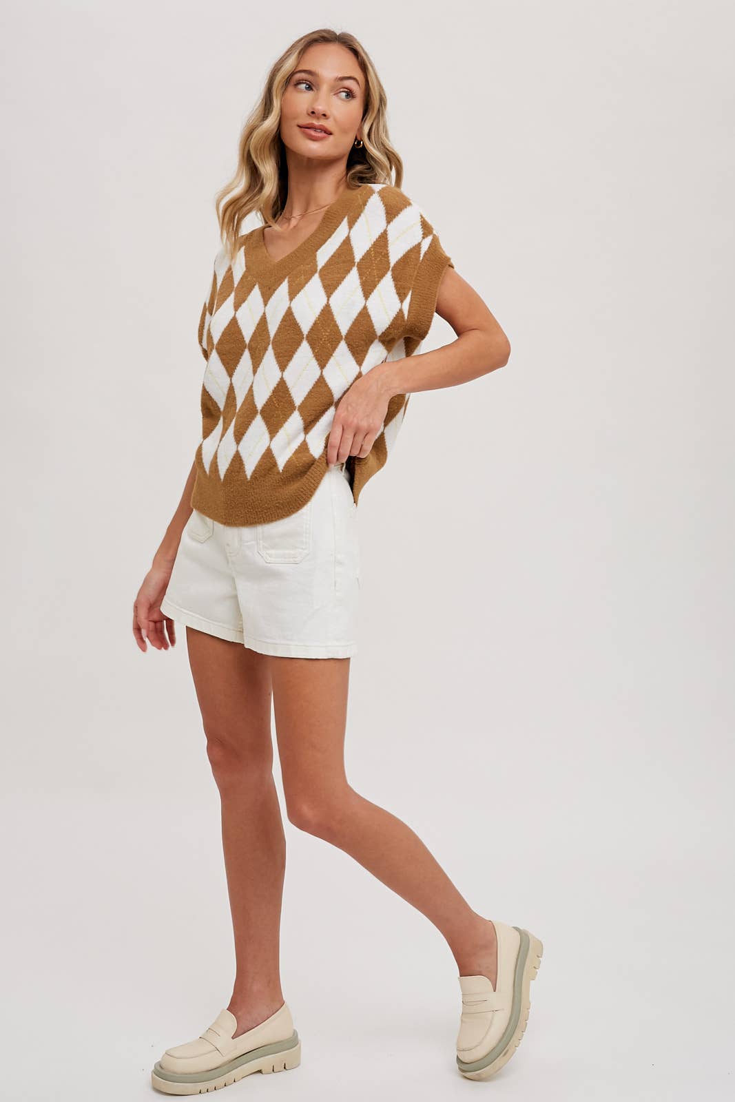 ARGYLE KNIT SWEATER TOP