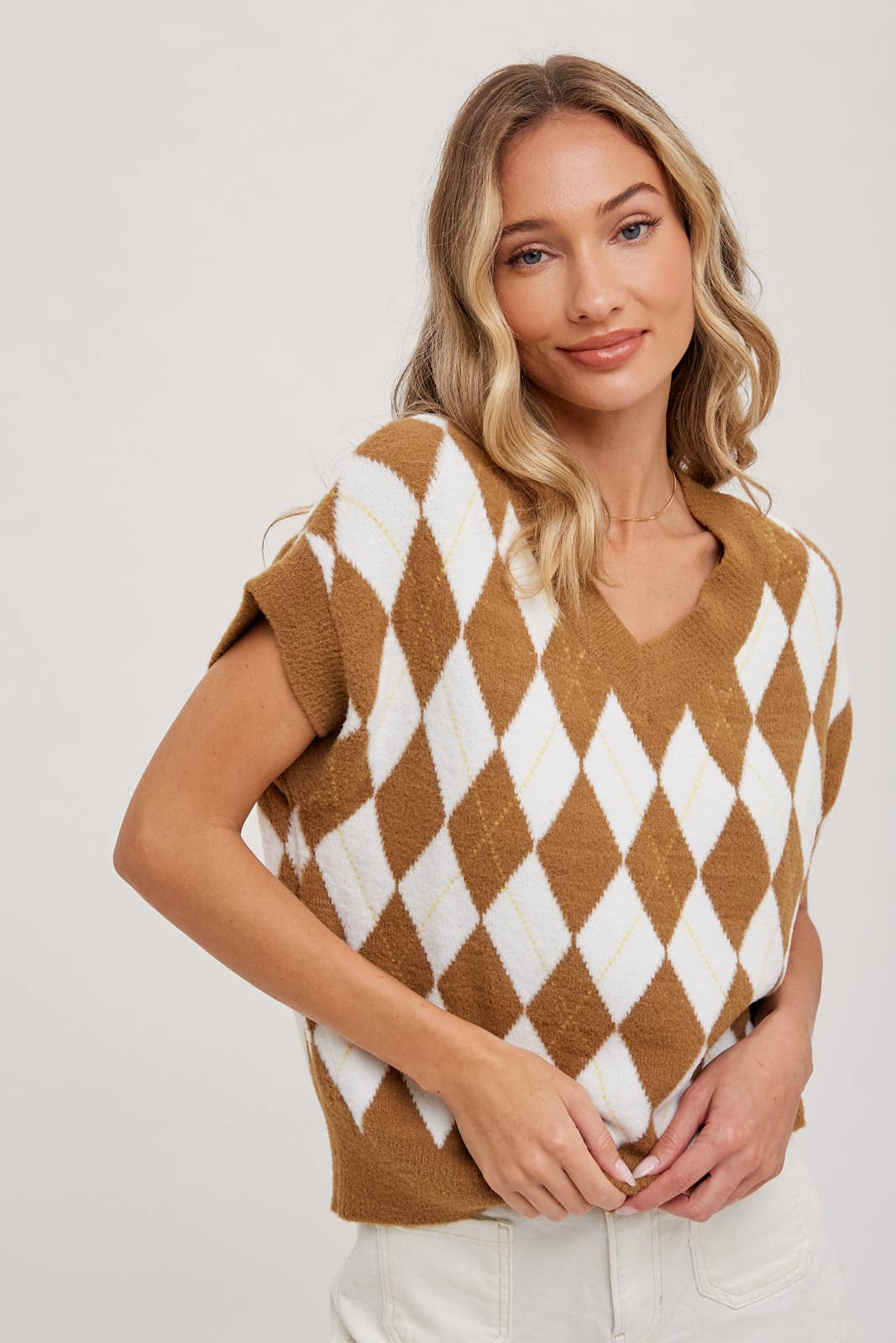 ARGYLE KNIT SWEATER TOP