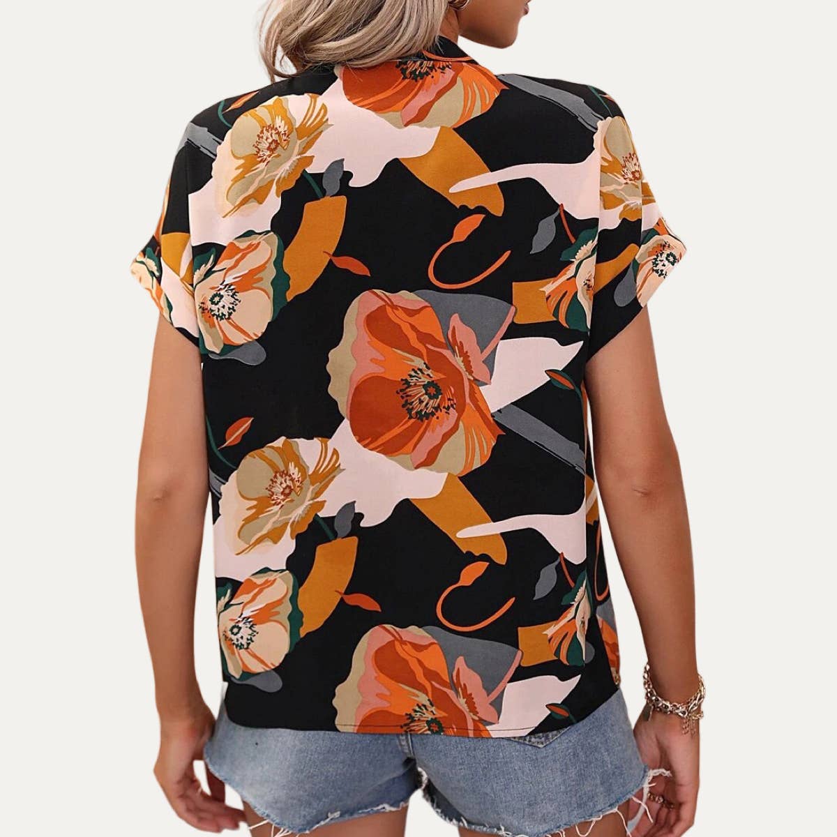 Always Trendy Multi-Color Printed V-Neck Short Sleeve Top