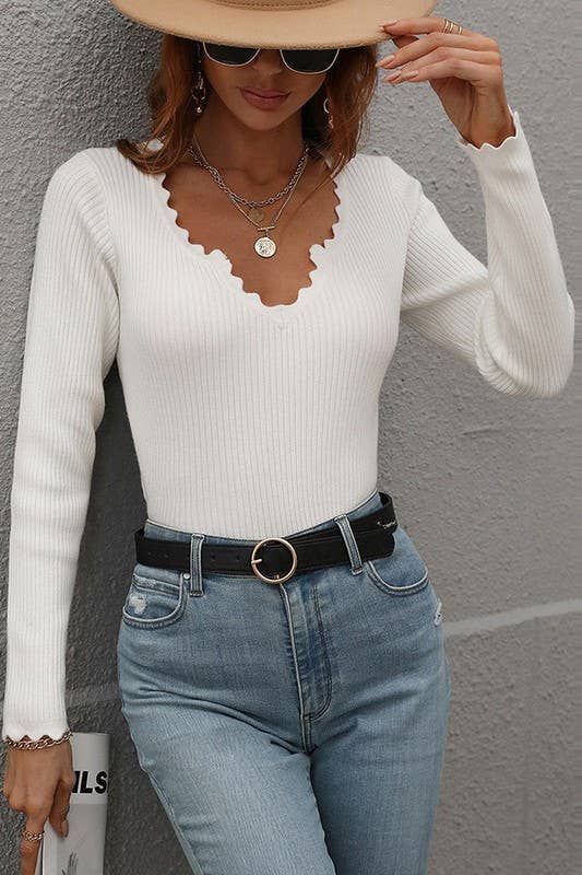 DEEP V NECK CASUAL DAILY KNIT TOP