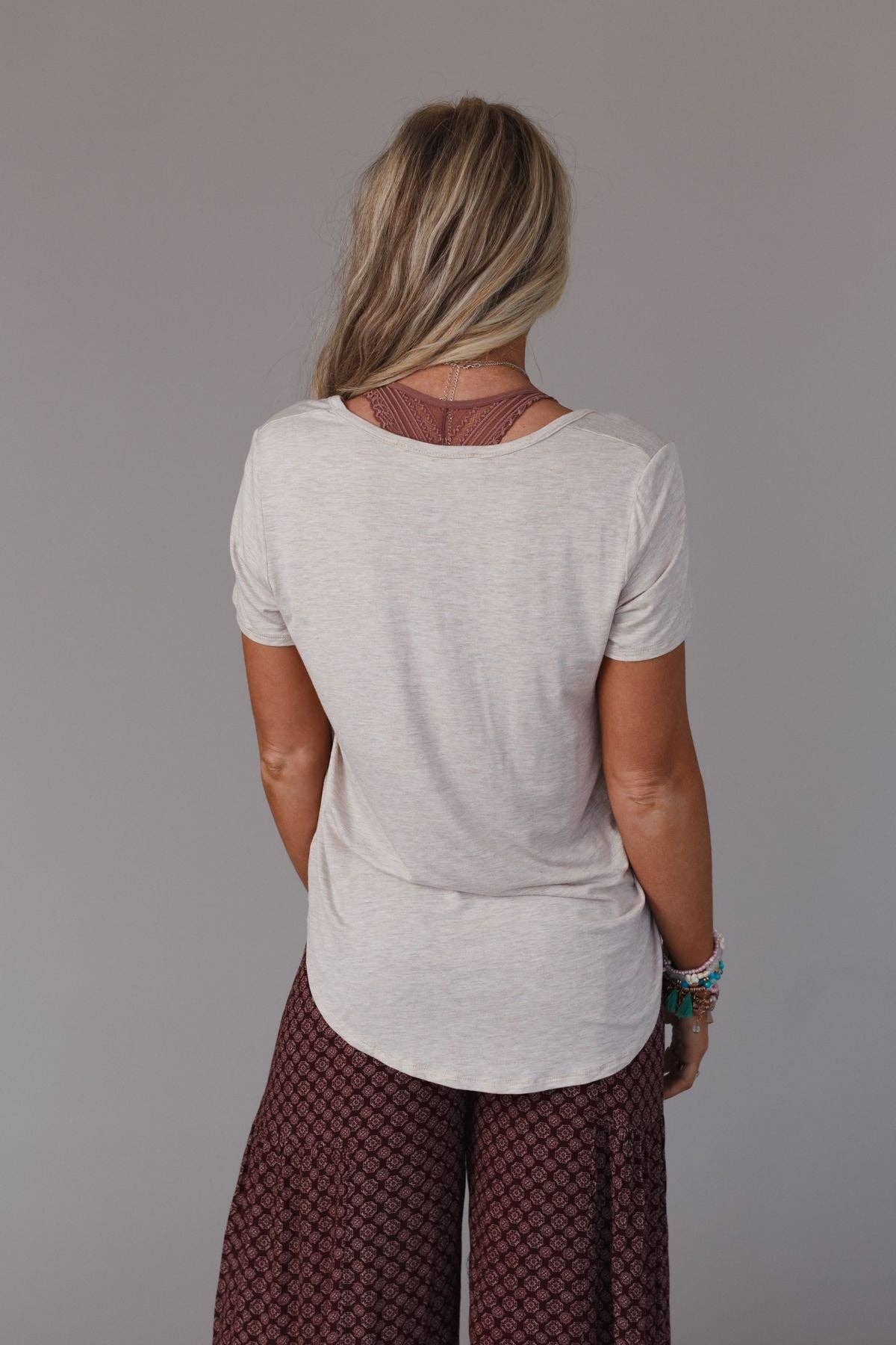 Scoop Neck Bralette Tee - Heather Oatmeal