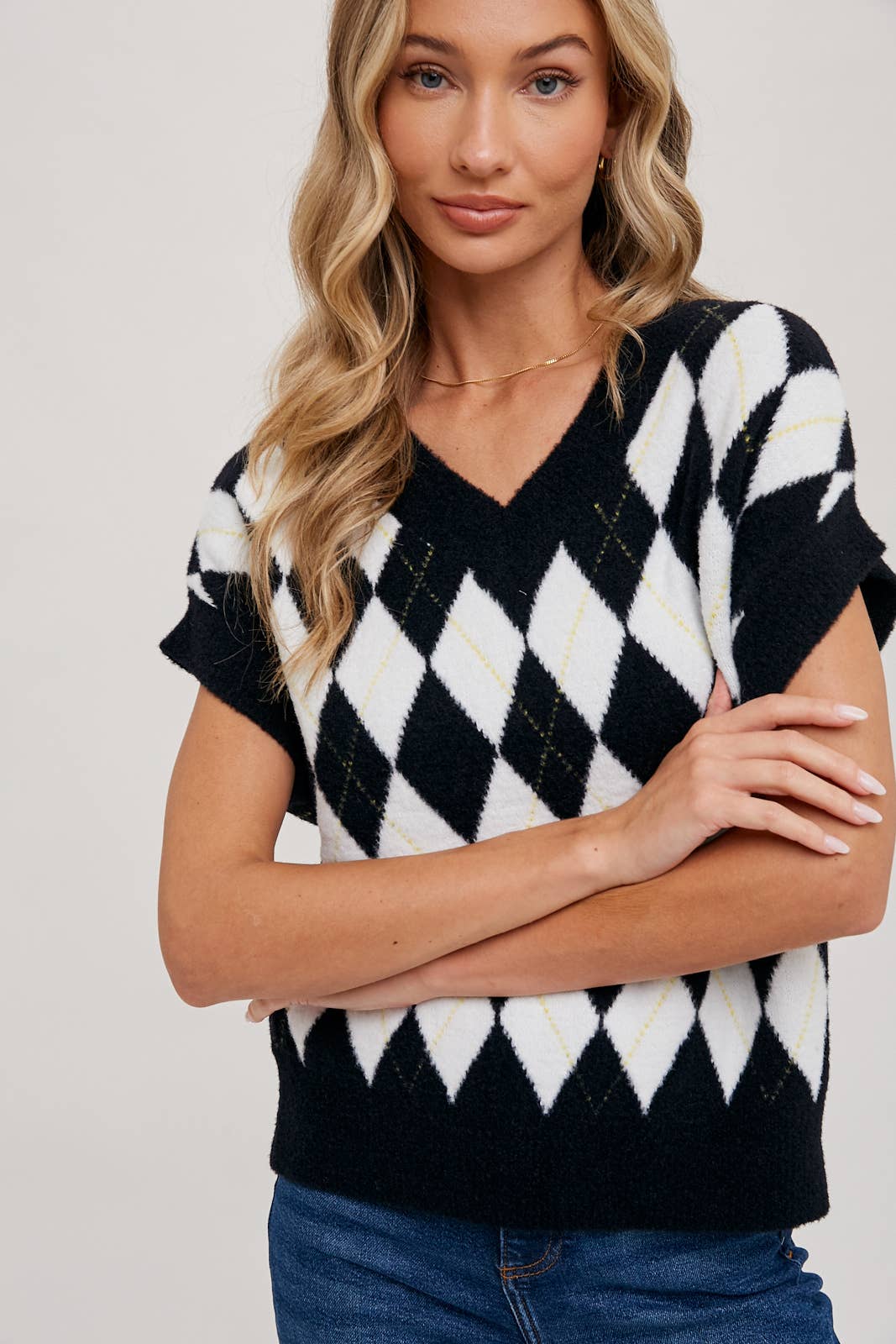 ARGYLE KNIT SWEATER TOP