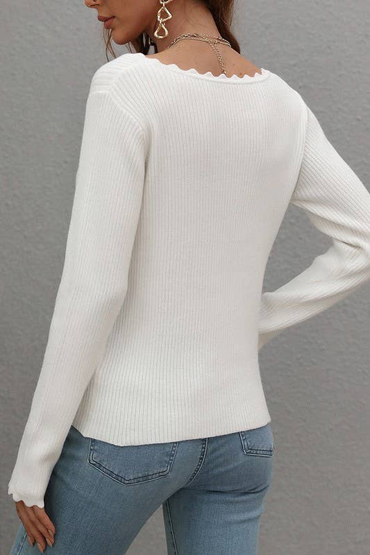 DEEP V NECK CASUAL DAILY KNIT TOP