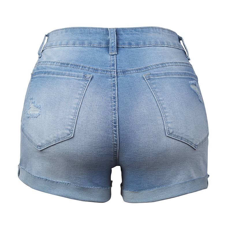 BTMW216 Summer Ripped Buttons Jean Shorts