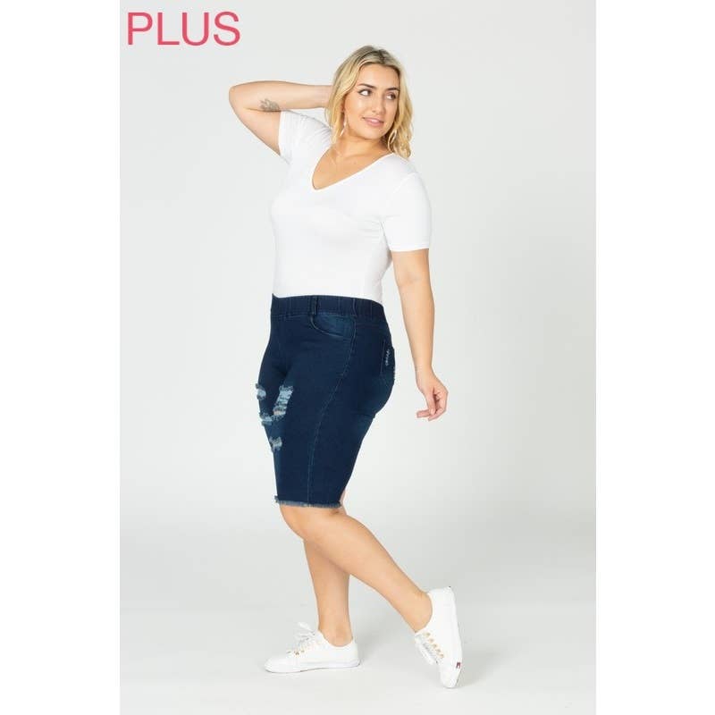 Plus Hi-Waist Distressed Bermuda Short Jeggings