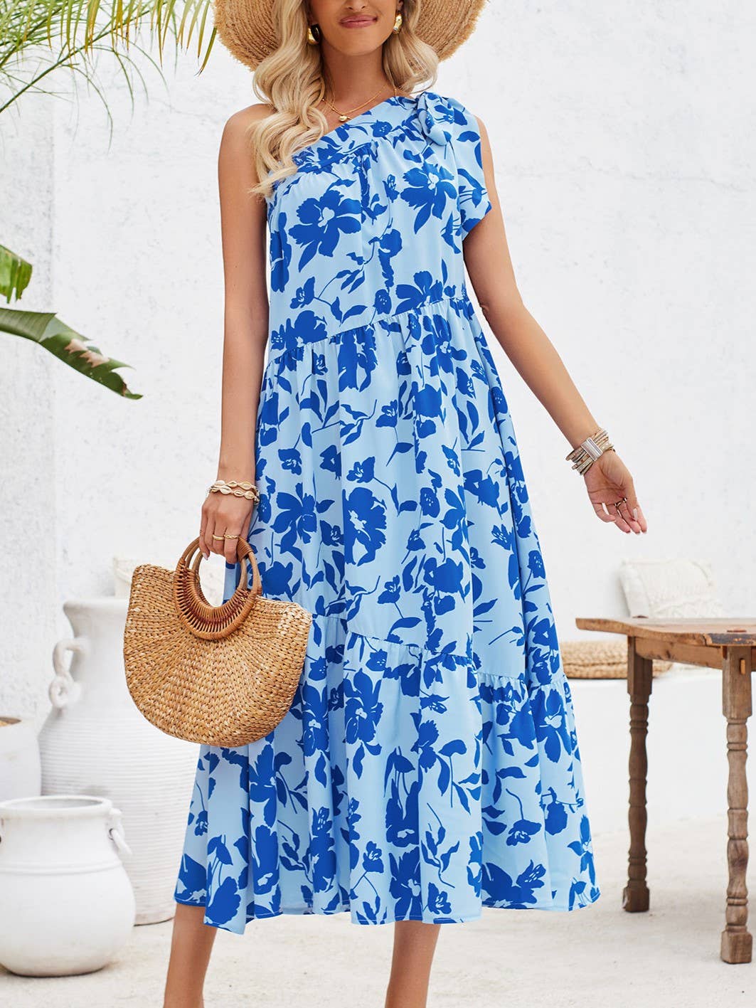 Fresh Off-The-Shoulder Tie Print Cinched Waist Dress