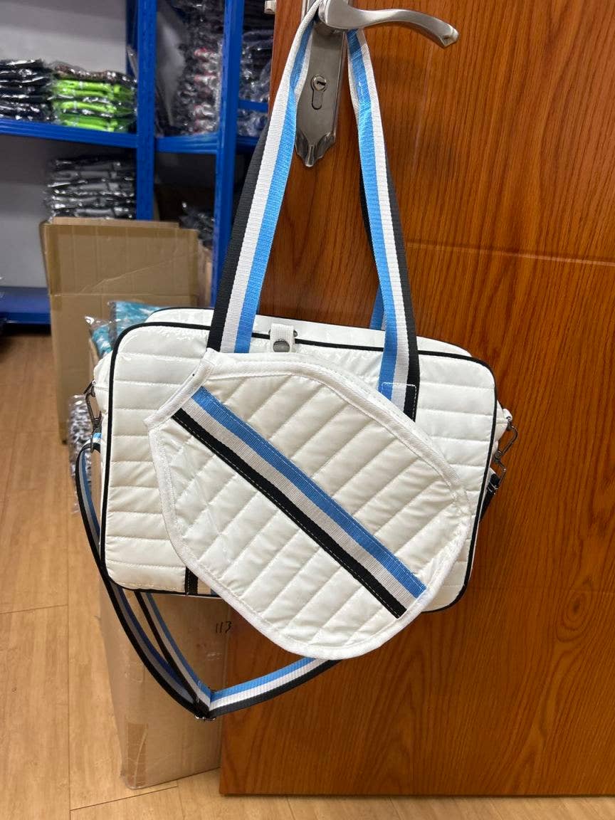 Puffer Style Pickleball Carry Bag Case White/Blue