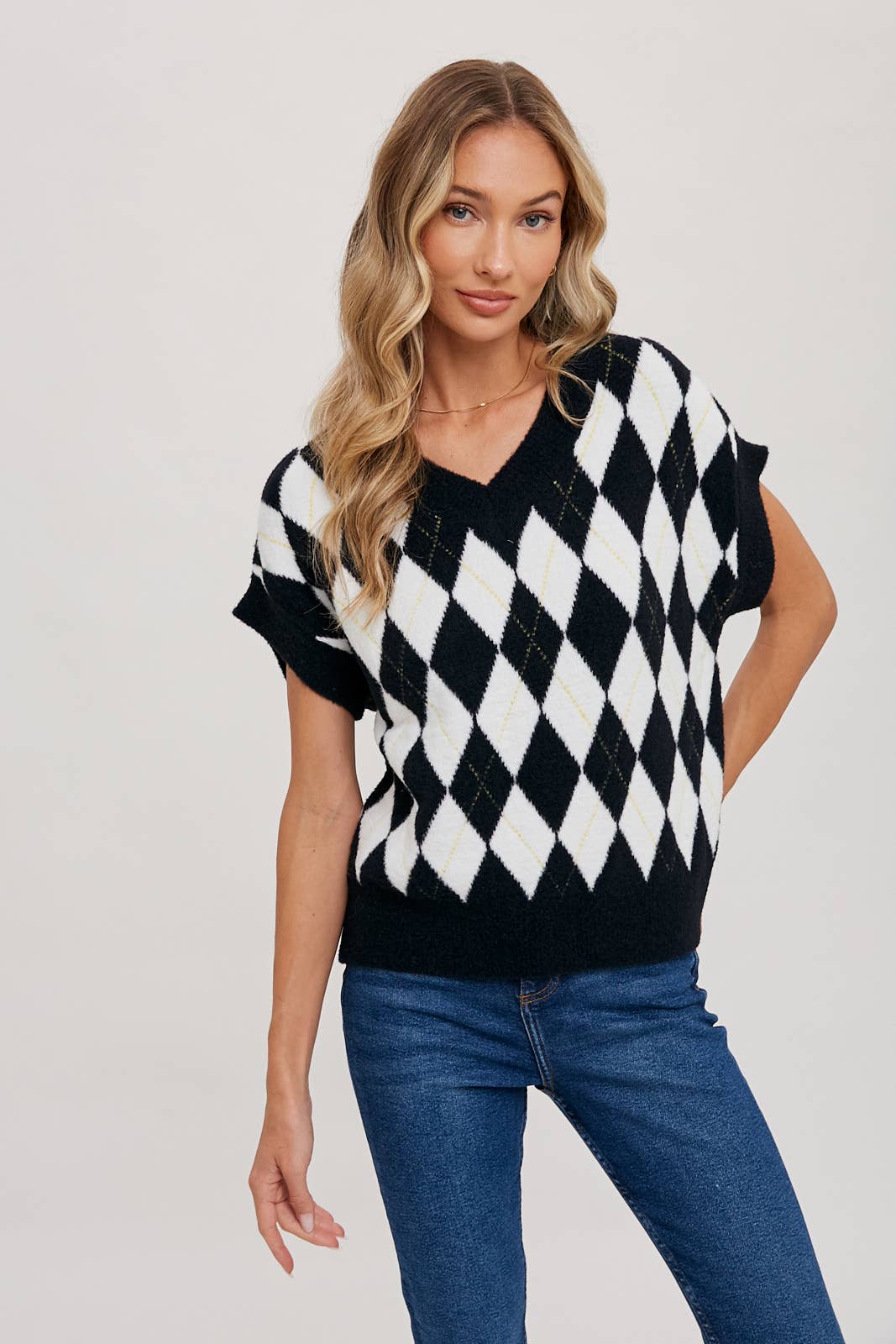 ARGYLE KNIT SWEATER TOP