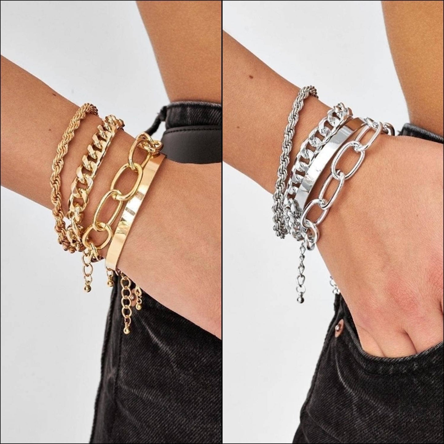 Multiple Chain Adjustable Bracelet Set in Gold or Silver