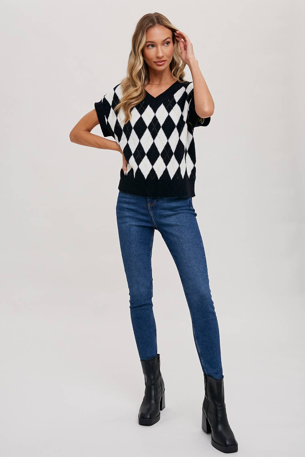 ARGYLE KNIT SWEATER TOP