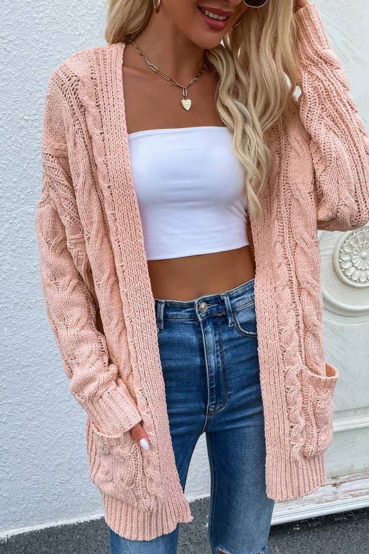 CABLE KNIT OPEN FRONT CASUAL CARDIGAN