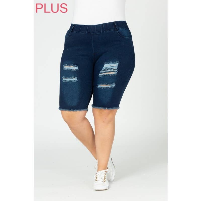 Plus Hi-Waist Distressed Bermuda Short Jeggings