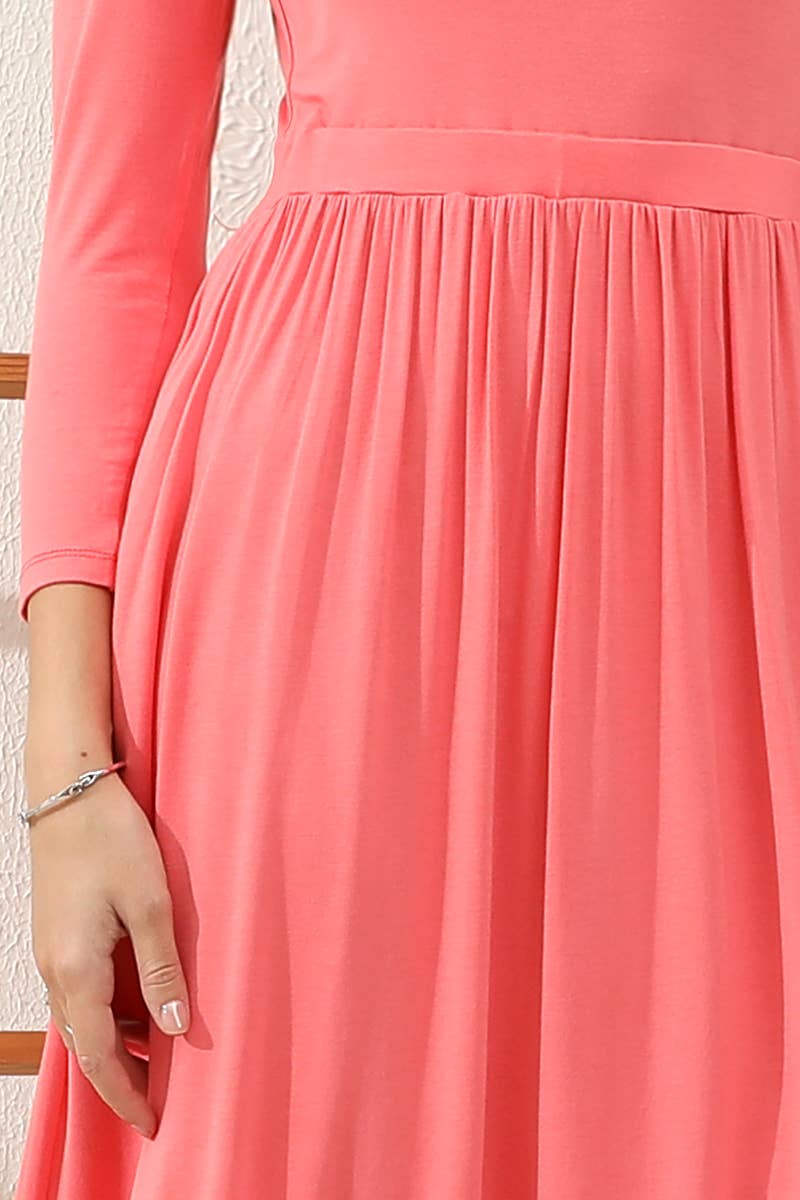 Scoop neck A Line Waist Banded Swing Midi Dress