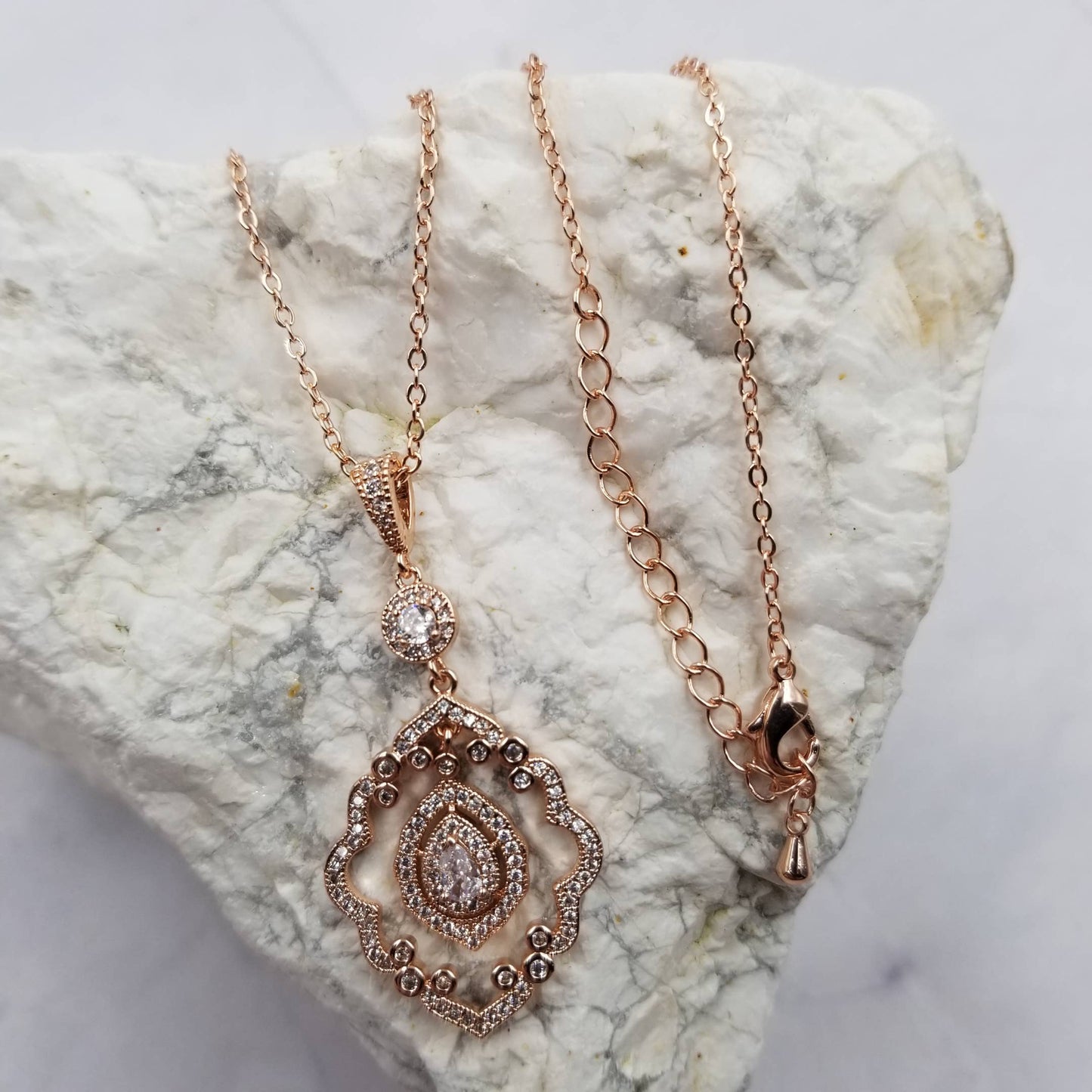 Crystal Vintage Rose Gold Necklace and Earrings Sets