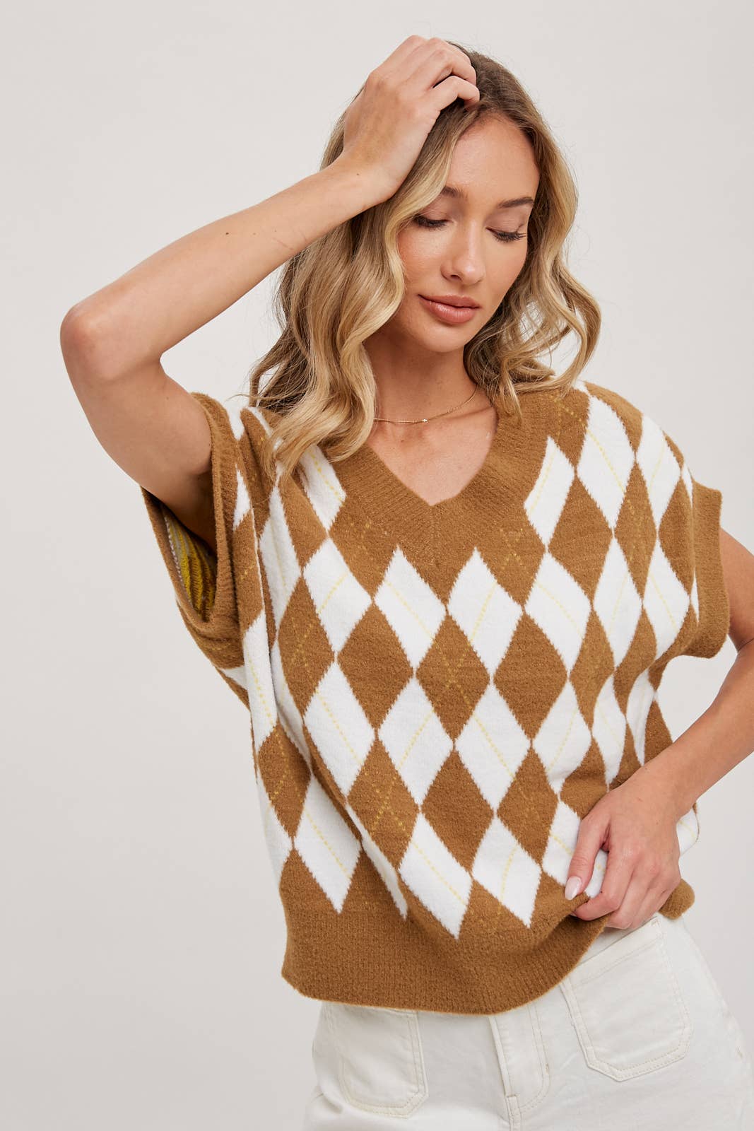 ARGYLE KNIT SWEATER TOP