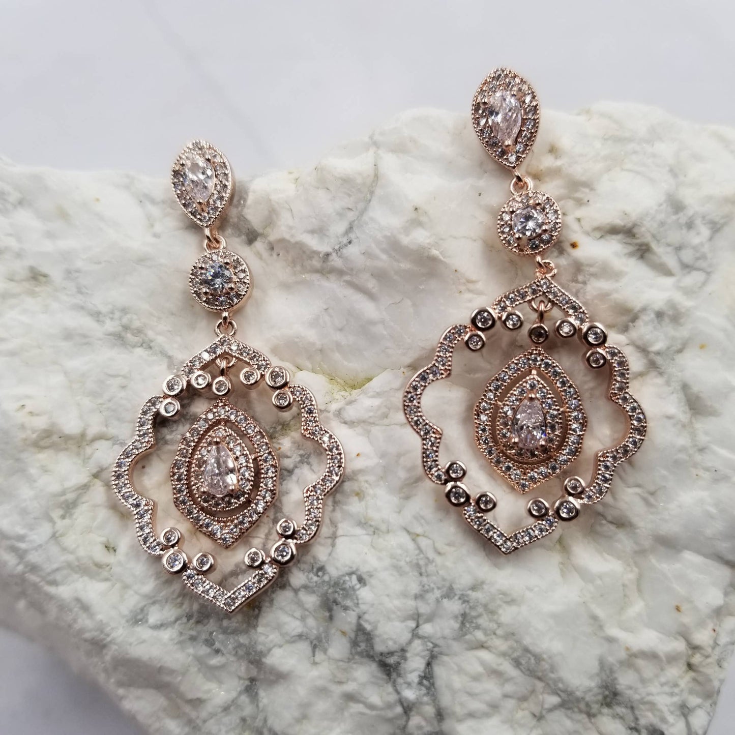 Crystal Vintage Rose Gold Necklace and Earrings Sets