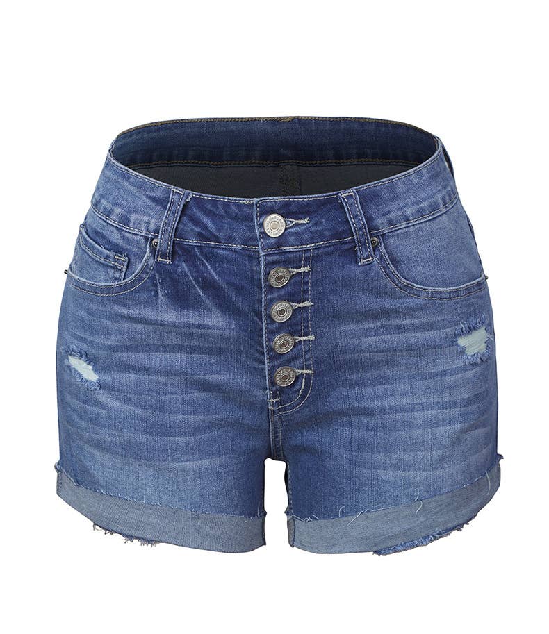 BTMW216 Summer Ripped Buttons Jean Shorts