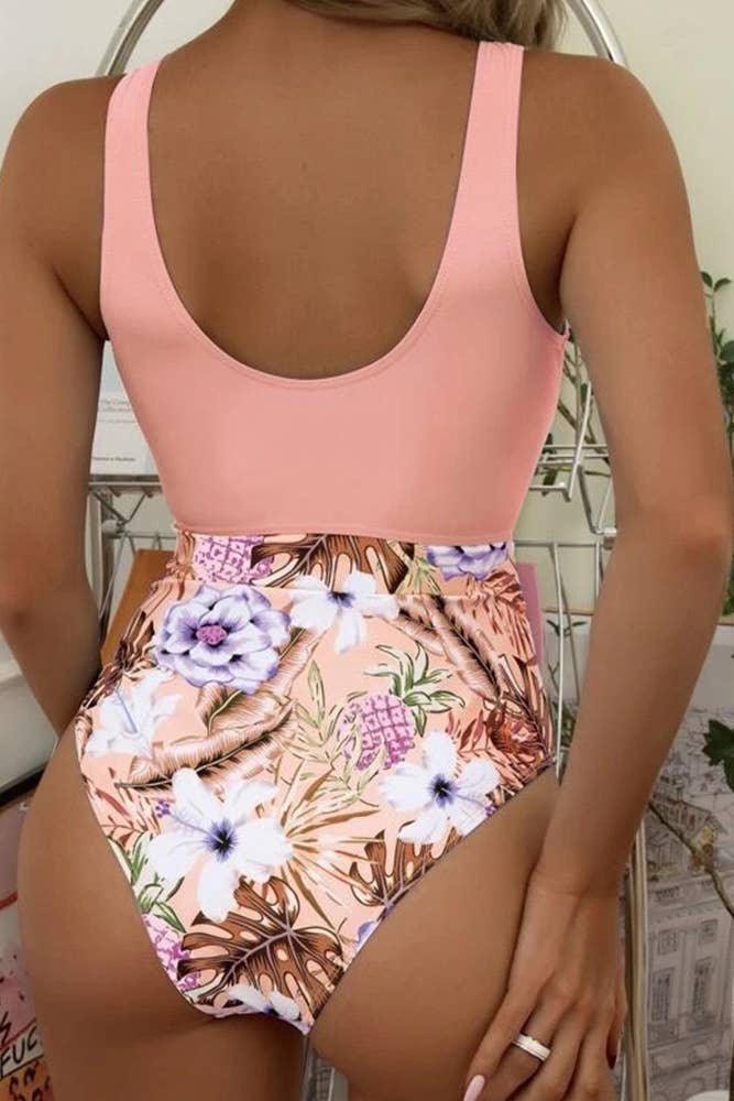 Floral One-piece Halter Swimsuit Bikini