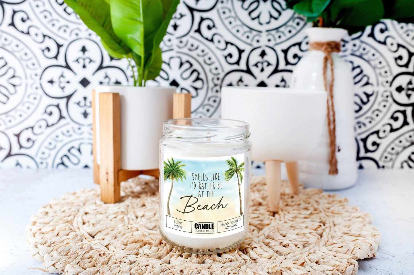 Smells Like I'd Rather Be At The Beach Funny Gift Ideas Candles, Palm Tree Tropical Beach House Decor
