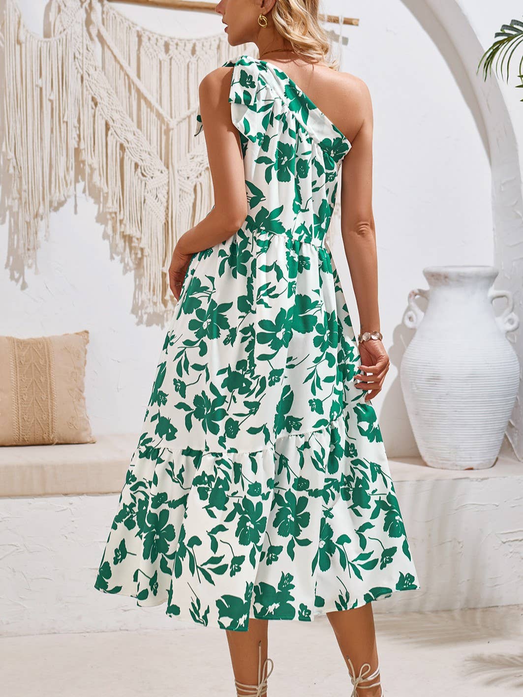 Fresh Off-The-Shoulder Tie Print Cinched Waist Dress