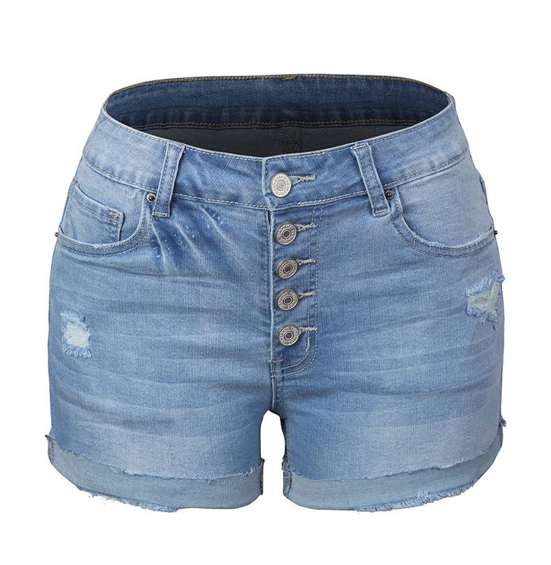 BTMW216 Summer Ripped Buttons Jean Shorts