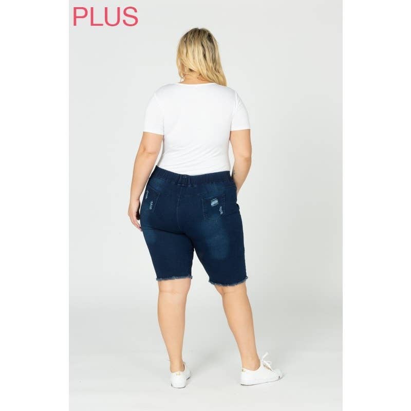 Plus Hi-Waist Distressed Bermuda Short Jeggings