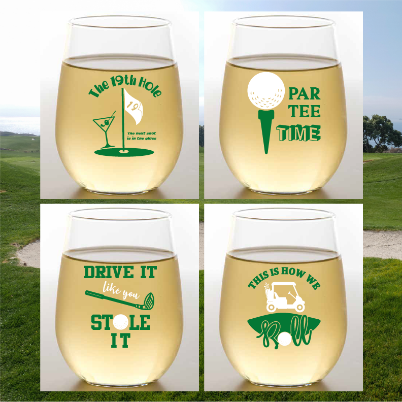 GOLF SAYINGS Shatterproof Wine Glasses