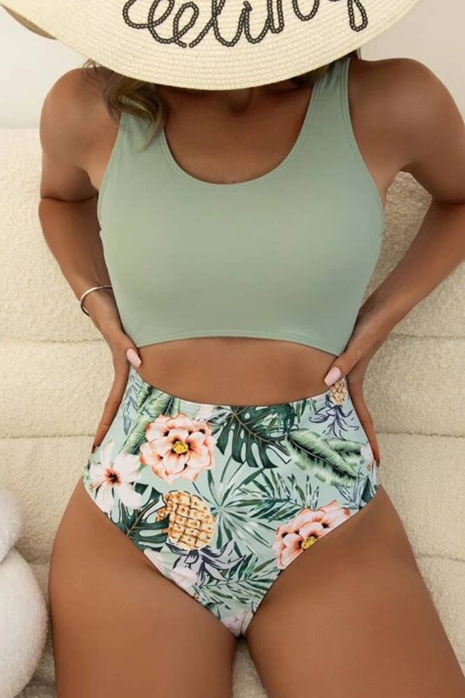 Floral One-piece Halter Swimsuit Bikini