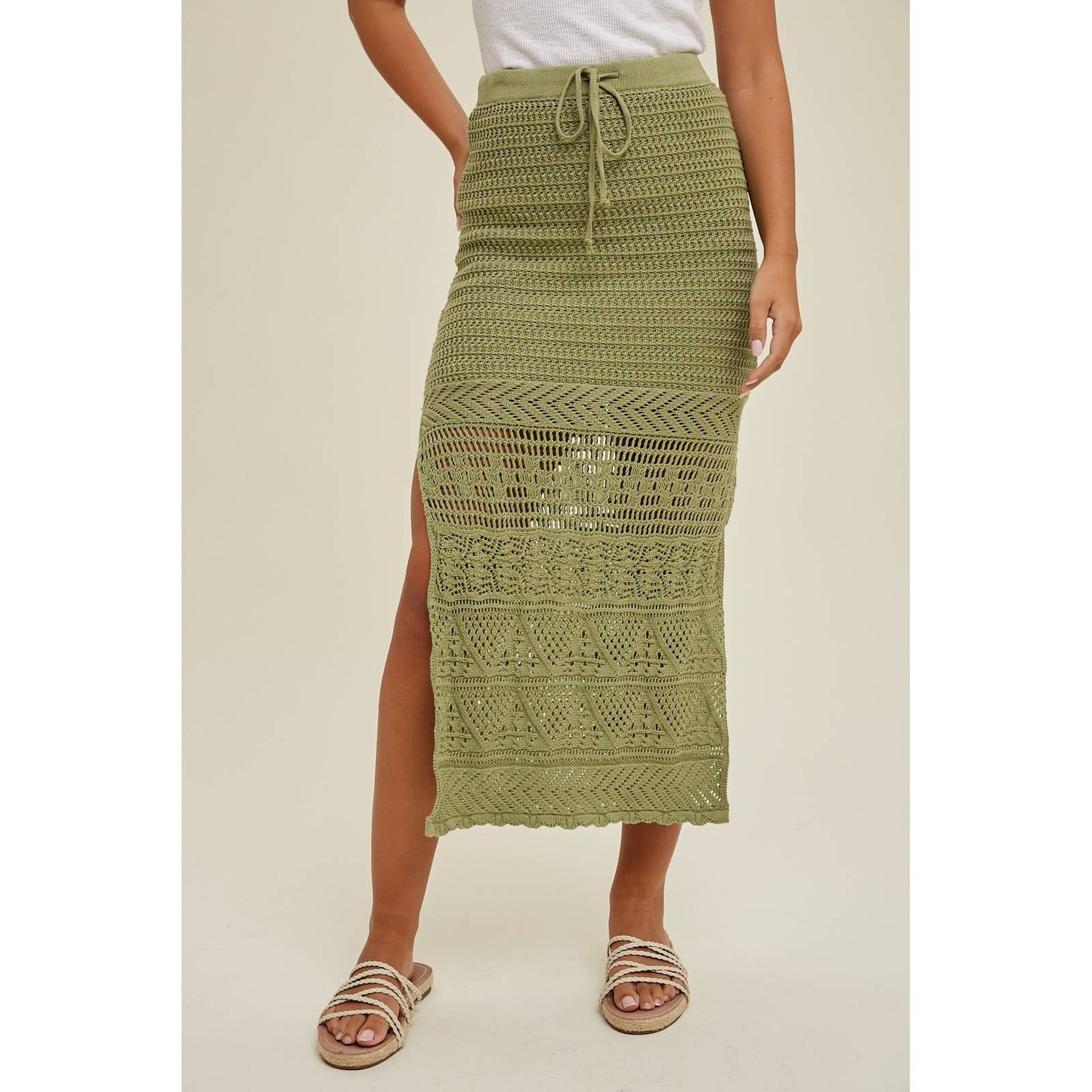 CROCHET MIDI DRAWSTRING SKIRT