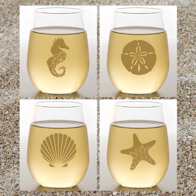 OCEAN LIFE METALLIC GOLD Shatterproof Wine Glasses